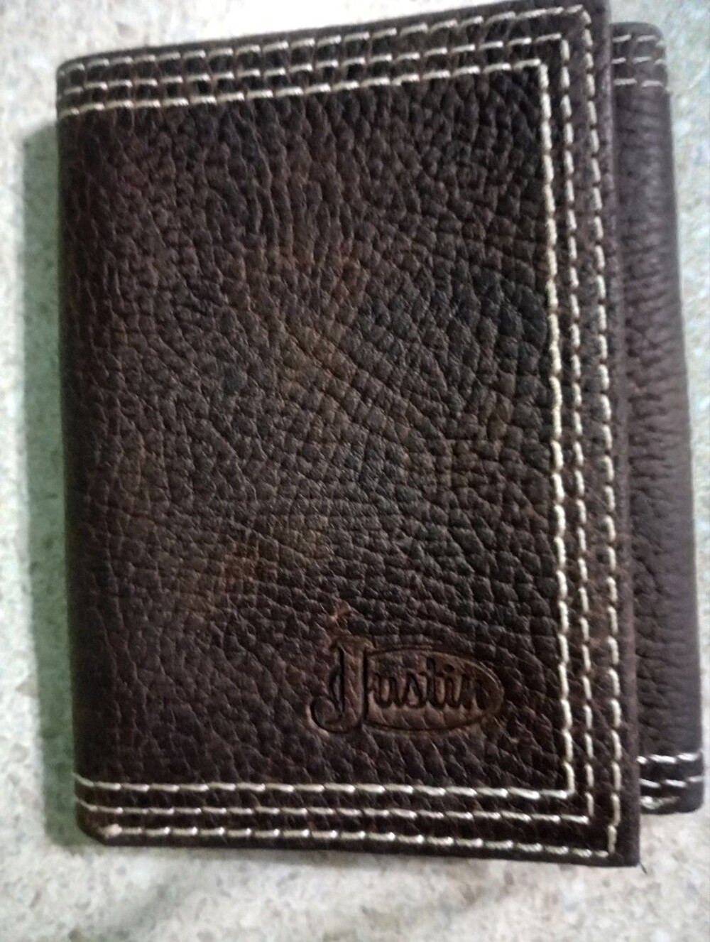 Justin Boots Brown Leather Bi-Fold Wallet with White Stitching